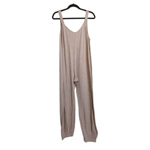 Eberjey Elon Relaxed Rib Jumpsuit Oatmeal (Tan) V-neck Relaxed Fit Loungewear M